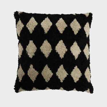 Svart kuddfodral 45x45 cm med upphöjt diamantmönster i linnefärg