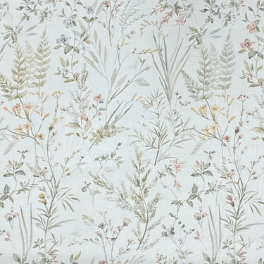 Mijas gardintyg med blommönster i dämpade gröna, beige och ljusrosa toner