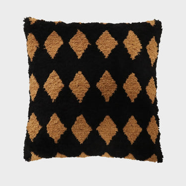 Svart kuddfodral 45x45 cm med upphöjt diamantmönster i cognacsfärg