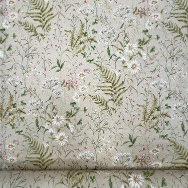 Närbild av Botanica vaxduk som visar det detaljrika botaniska mönstret.
