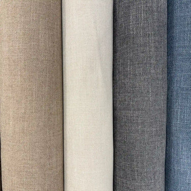 Dallas strukturvävda möbeltyg i färgerna Linne, Sand, Grå och Denim.