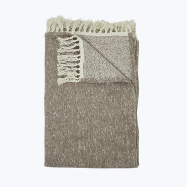 Vikt Franke bomullspläd i melerad beige och offwhite med fransar och synlig baksida