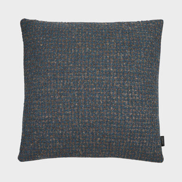 Kuddfodral i petrolblått och brunt, strukturerad tweedliknande vävning, 45x45 cm